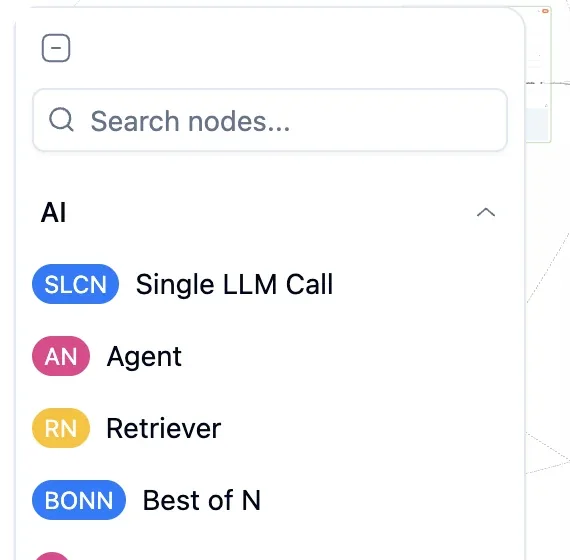Faraflow screenshot: node palette