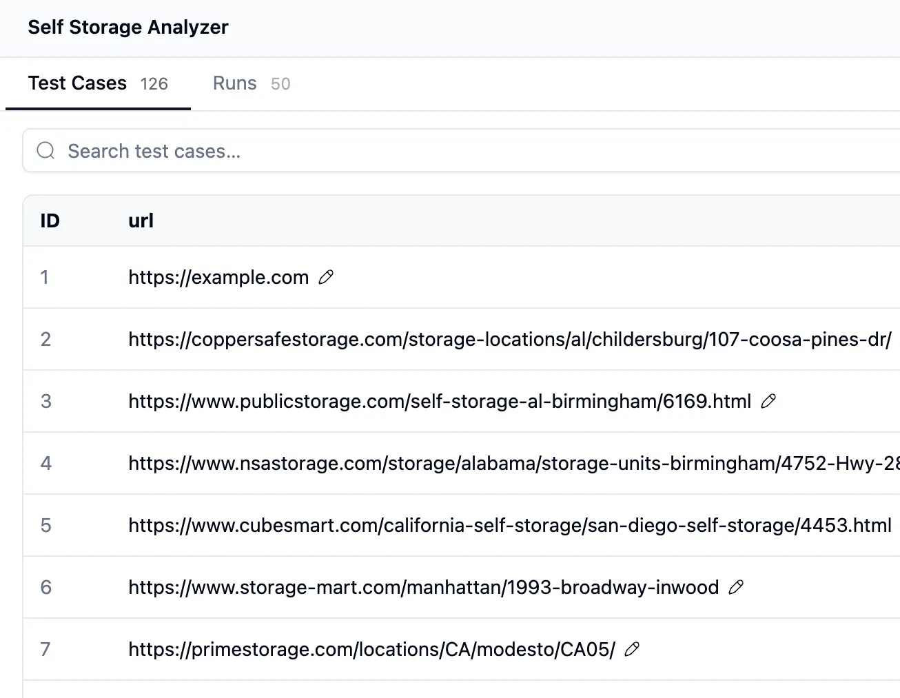 Faraflow screenshot: test cases and runs